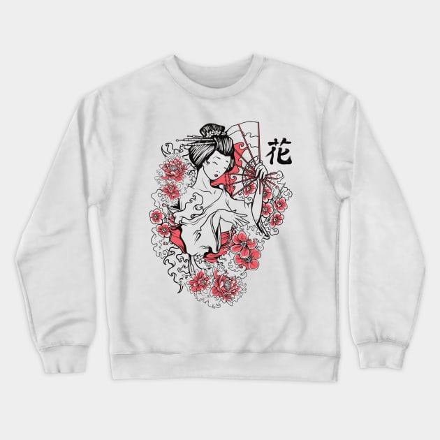 Classic Japanese Geisha Lady with Flower Crewneck Sweatshirt by MinimalSpace